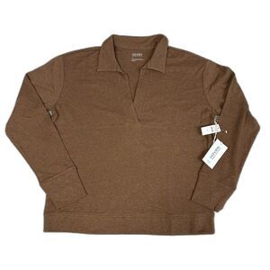 Haven Well Within Top Womens Medium Brown Collared V Neck Cotton Soft Shirt New